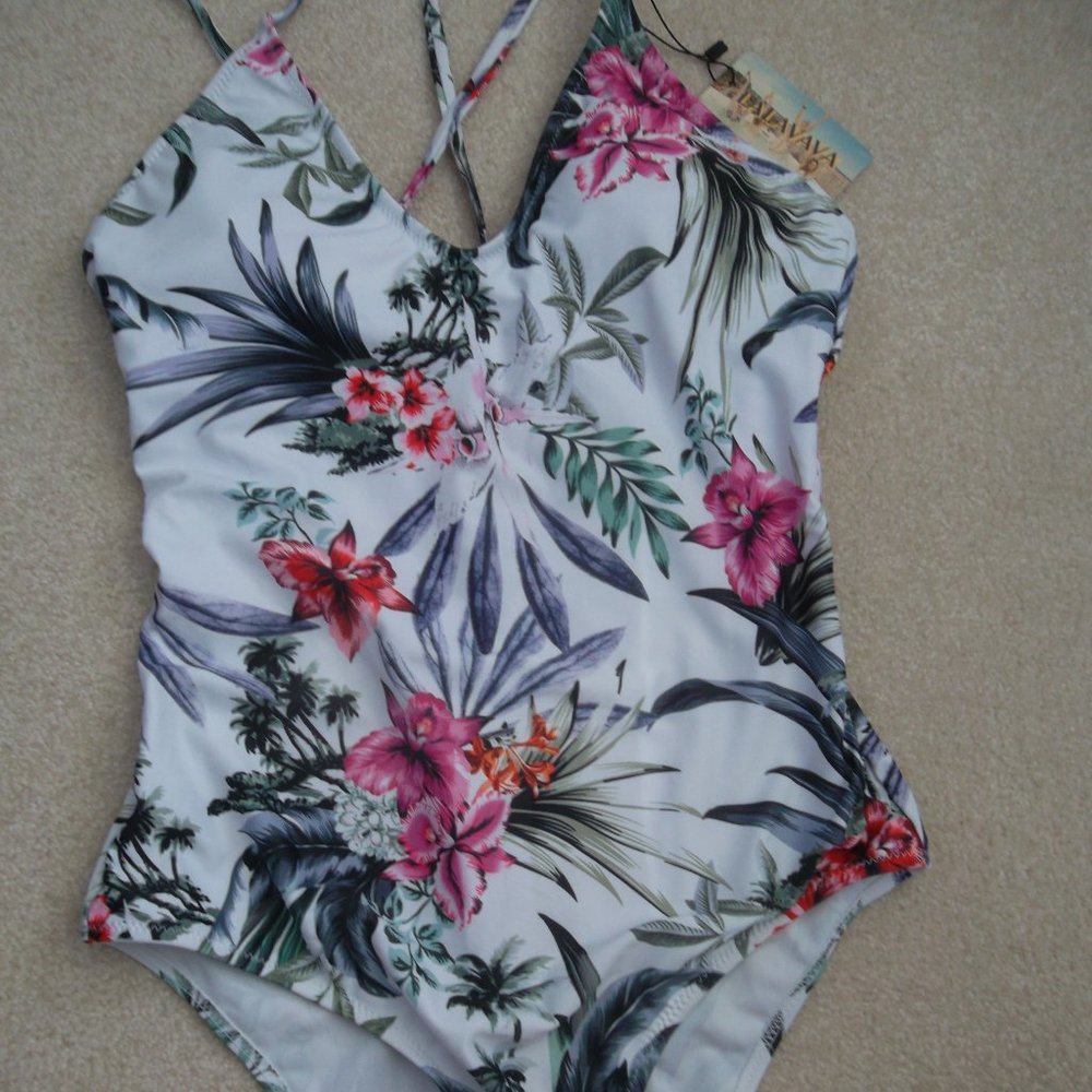 Lalavava Tropical Hawaiian Floral Print One Piece Swimsuit